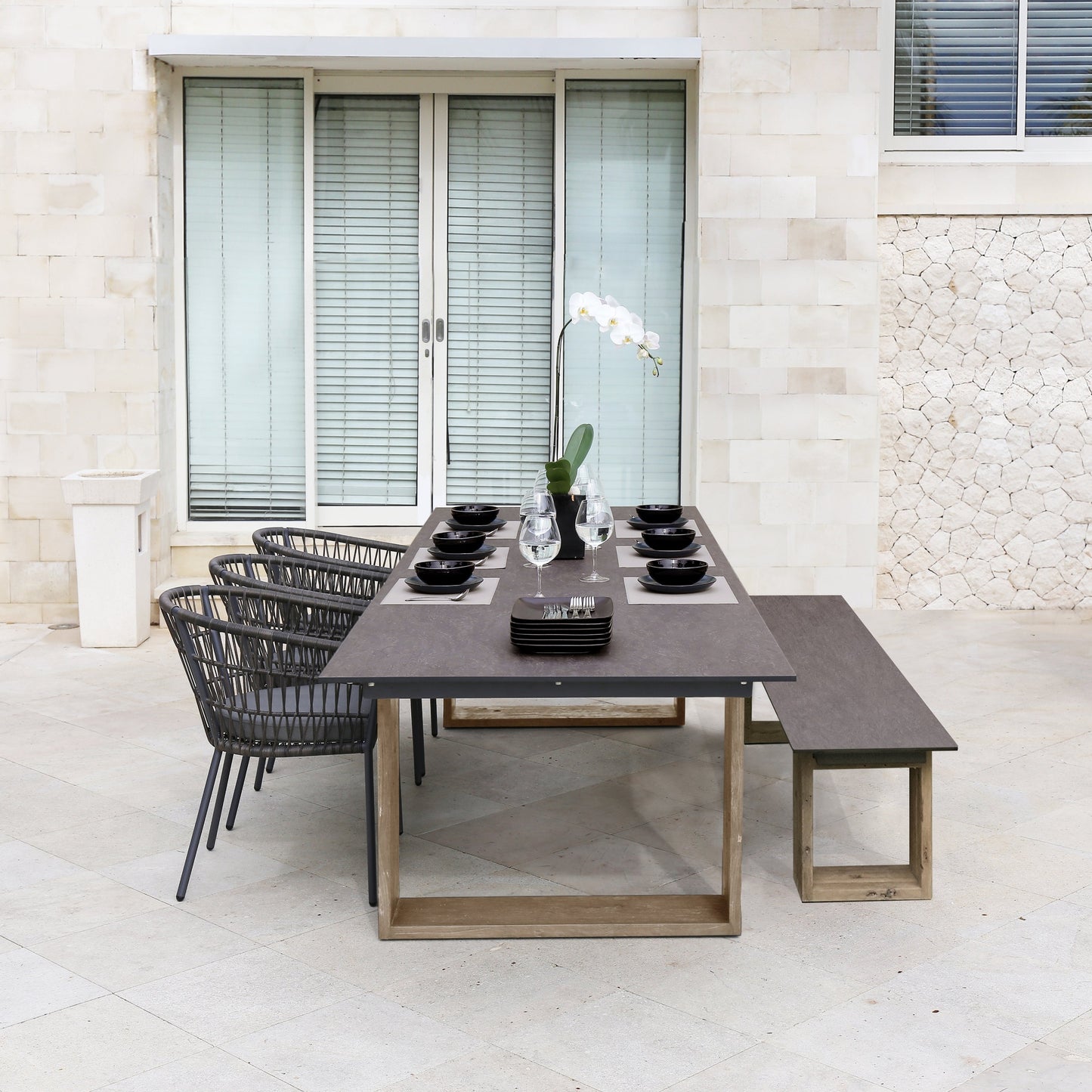 AIKO 94.5 x 38.5 DINING TABLE / TEAK BASE / HPL TOP - Kolo Collection