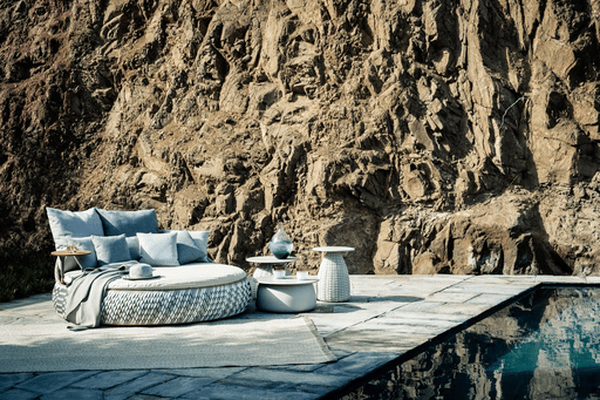 PORCINI 16D x 20H WOVEN SIDE TABLE W/CERAMIC TOP - Kolo Collection