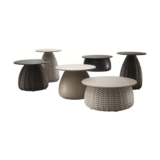 PORCINI 20D x 16H WOVEN SIDE TABLE W/CERAMIC TOP