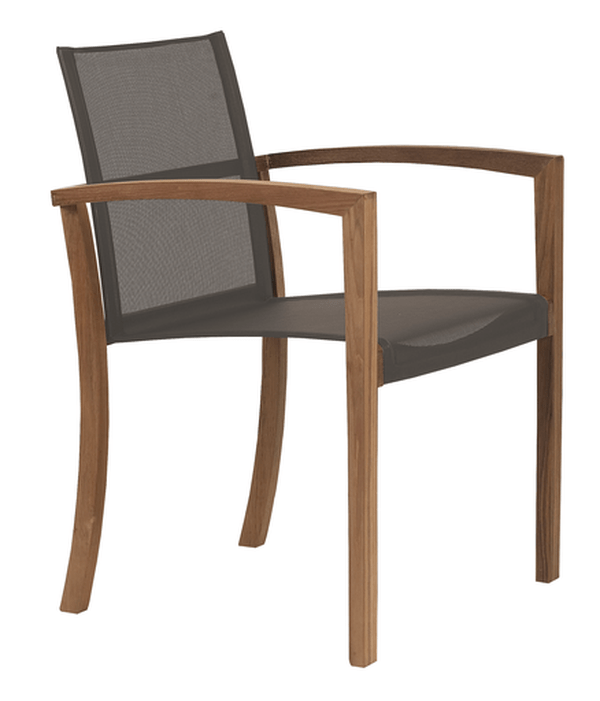 XQI STACKING ARM CHAIR/TEAK FRAME/BRONZE BATYLINE - Kolo Collection