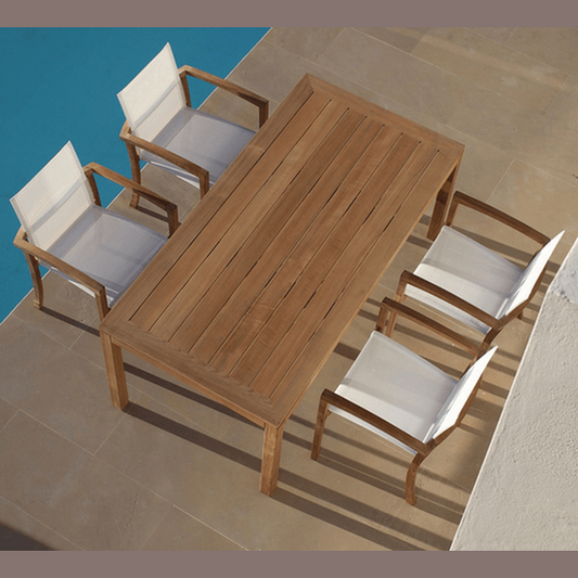 XQI STACKING ARM CHAIR/TEAK FRAME/BRONZE BATYLINE - Kolo Collection