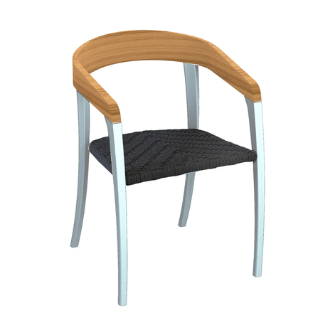 JIVE DINING CHAIR/BLK PC ALUMINUM/TEAK BACK/OLEFIN FIBER SEAT