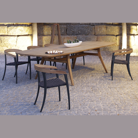 JIVE DINING CHAIR/BLK PC ALUMINUM/TEAK BACK/OLEFIN FIBER SEAT