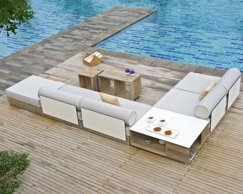 AIKO COMFORT MODULE ARMLESS, TEAK BASE/HPL BACK/GRADE B,C,D