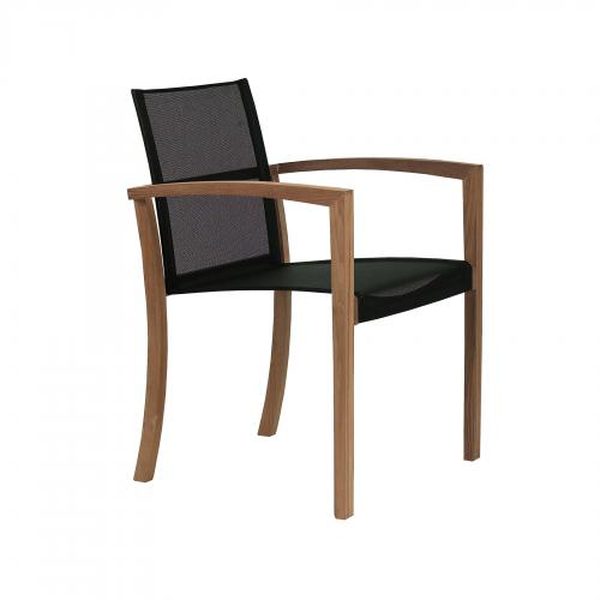 XQI STACKING ARM CHAIR/TEAK FRAME/BLACK BATYLINE - Kolo Collection