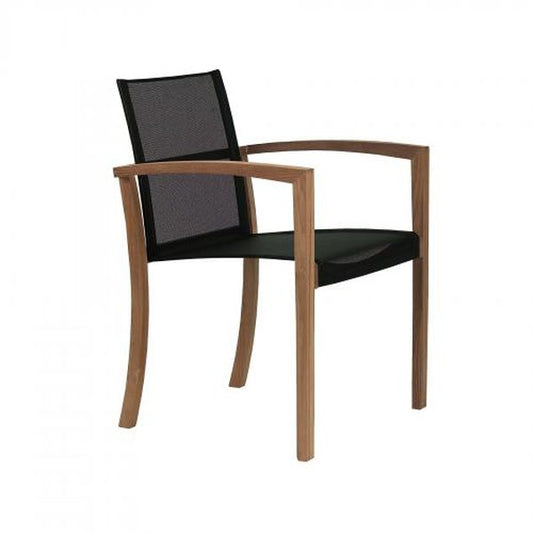 XQI STACKING ARM CHAIR/TEAK FRAME/BLACK BATYLINE - Kolo Collection