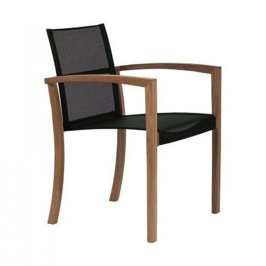 XQI STACKING ARM CHAIR/TEAK FRAME/BLACK BATYLINE - Kolo Collection