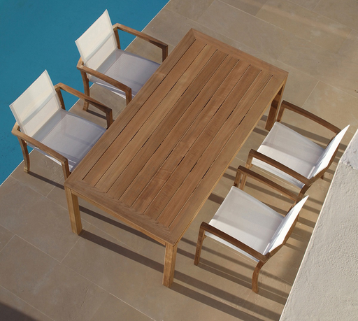 XQI STACKING ARM CHAIR/TEAK FRAME/BRONZE BATYLINE