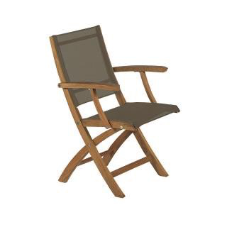 XQI FOLDING DINING CHAIR - TEAK WITH BRONZE BATYLINE