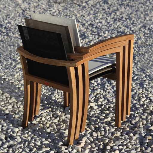 XQI STACKING ARM CHAIR/TEAK FRAME/BRONZE BATYLINE