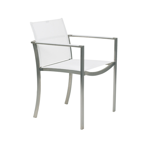 O-ZON ARM CHAIR - BRUSHED STAINLESS WITH WHITE BATYLINE