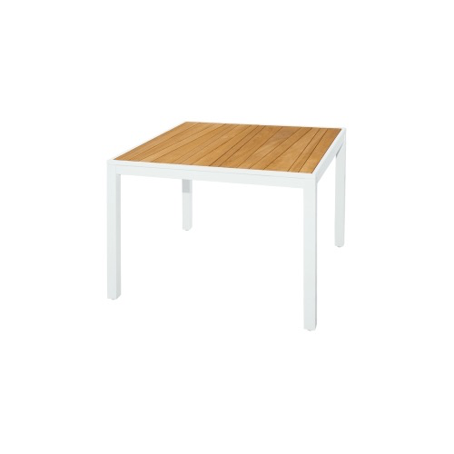 ALLUX 40x40 DINING TABLE / ABSTRACT TEAK SLAT / PC ALUMINUM