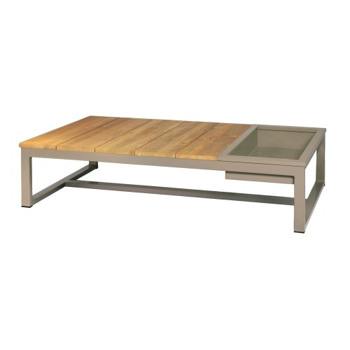 MONO 59x29 COFFEE TABLE / PC ALUMINUM / ICE BIN/  TEAK TOP