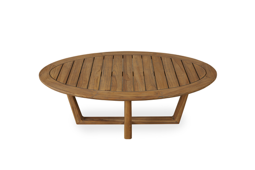 TEAK 48 INCH OVAL COCKTAIL TABLE WITH SLED BASE