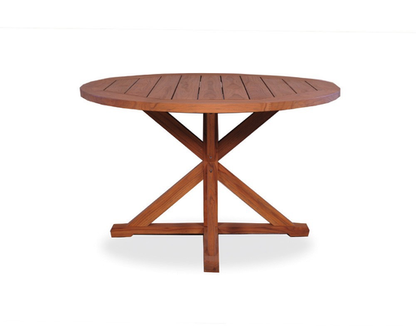 TEAK 48 INCH ROUND DINING TABLE WITH TRESTLE BASE