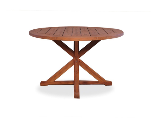 TEAK 48 INCH ROUND DINING TABLE WITH CROSS BASE