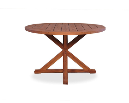 TEAK 48 INCH ROUND DINING TABLE WITH CROSS BASE