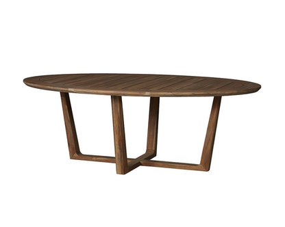 TEAK 84 INCH OVAL DINING TABLE WITH SLED BASE