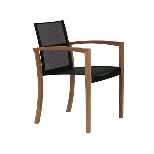 XQI STACKING ARM CHAIR/TEAK FRAME/BLACK BATYLINE