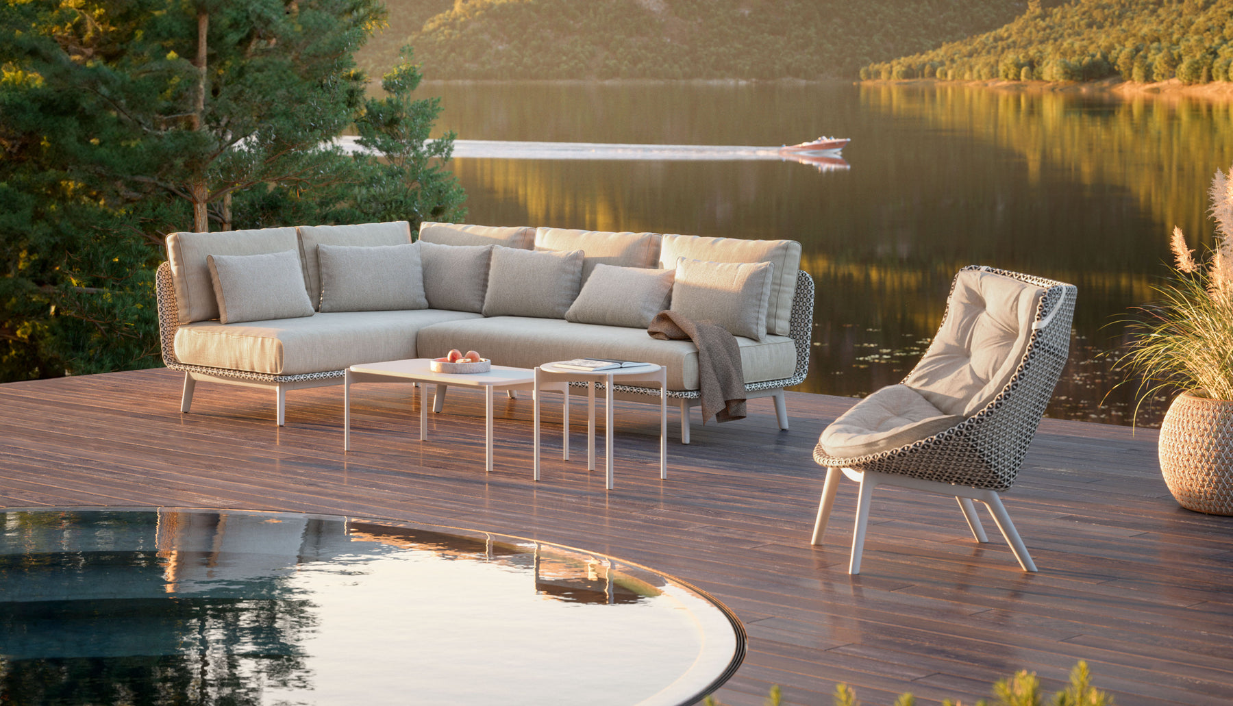 DEDON outdoor seating beside a lake